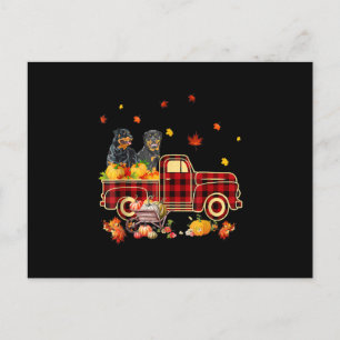 Carte Postale Rottweiler Citrouille Camion Automne Leaf Thanksgi