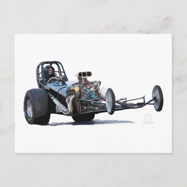 Carte Postale Roue à dragster vintage à frondes (Devant)