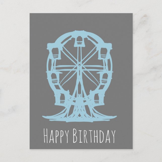 Carte Postale Roue de Ferris Anniversaire Dessinée à la Main (Devant)