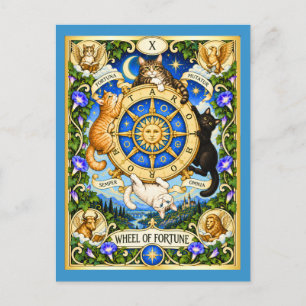 Carte Postale Roue de la Fortune Tarot Félin - Cycles de Changem
