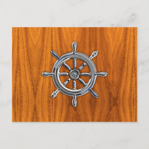 Carte Postale Roue nautique sur placage de teck