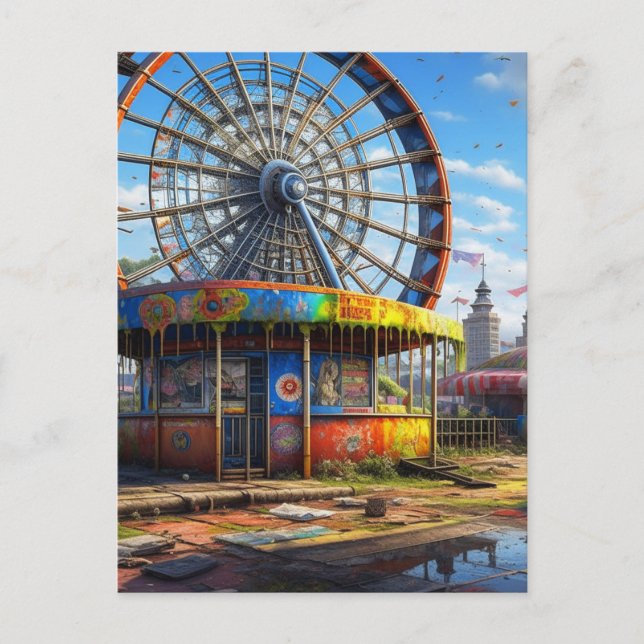 Carte Postale Roue vide Ferris abandonnée Carnaval (Devant)