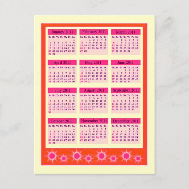 Carte Postale Rouge 2011 Année en un coup d'oeil Calendrier (Devant)