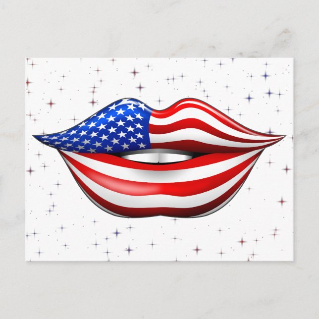 Carte Postale Rouge à lèvres de drapeau des Etats-Unis sur la (Devant)
