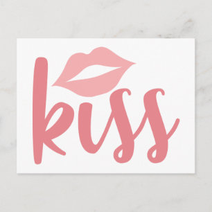 Carte Postale Rouge à lèvres rose amour Baiser Mariage Anniversa