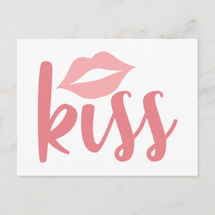 Carte Postale Rouge à lèvres rose baiser amour mariage fiançaill