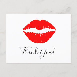 Carte Postale Rouge à Lèvres Rouge Clair Baiser Merci