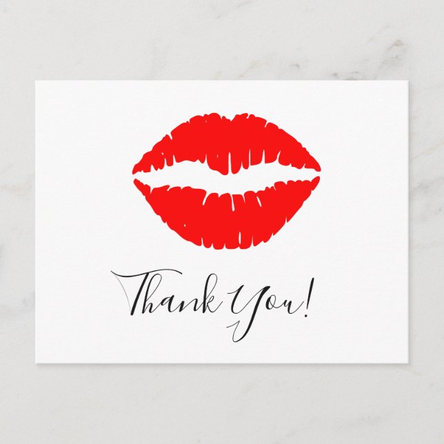 Carte Postale Rouge à Lèvres Rouge Clair Baiser Merci (Devant)