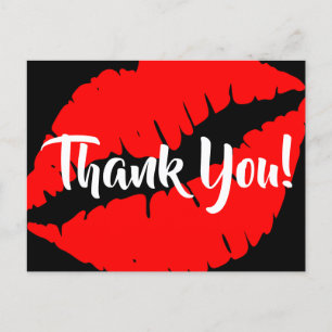 Carte Postale Rouge à Lèvres Rouge Clair Gros Baiser Noir Merci