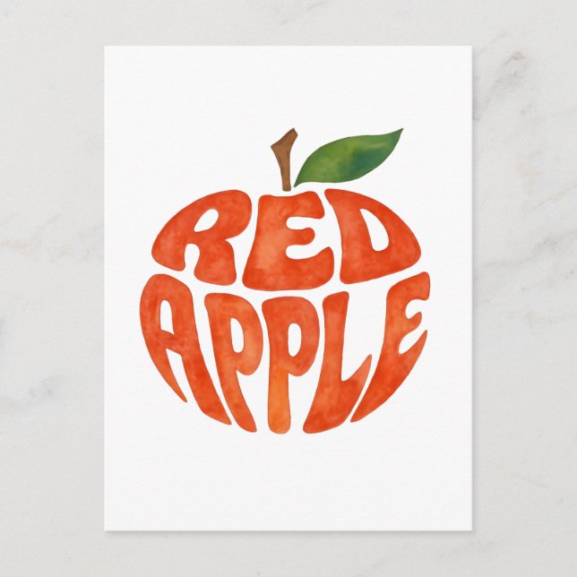 Carte Postale Rouge Apple Typographie Art, Apple (Devant)
