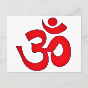 CARTE POSTALE ROUGE, AUM, SANSKRIT, MANTRA, TANTRA, YOGA