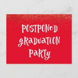 Carte Postale Rouge avec Confetti d'or Reportée de la fête de gr