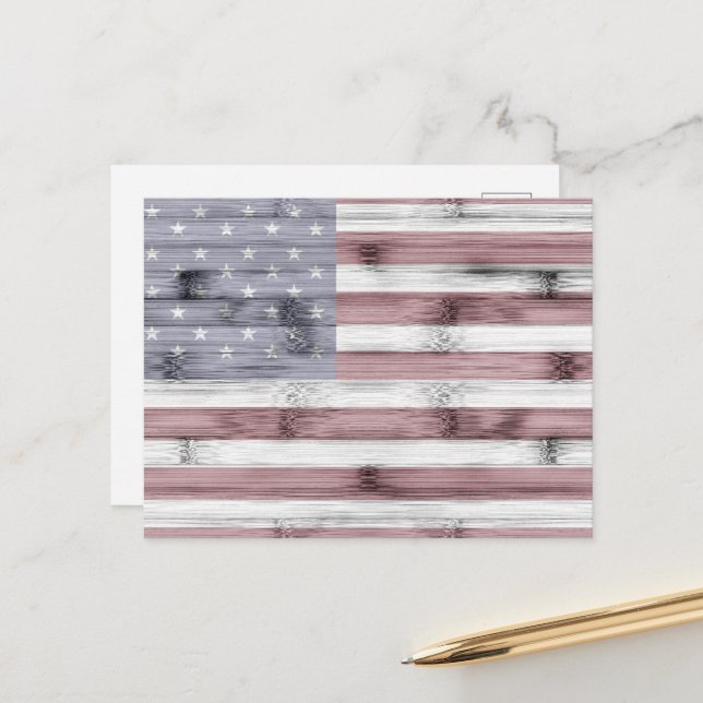 Carte Postale Rouge Blanc Bleu Rustique Bois Drapeau États-Unis  (Devant/Arrière en situation)