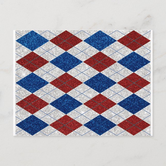 Carte Postale Rouge, Blanc & Blue Argyle 4 juillet Paillettes (Devant)