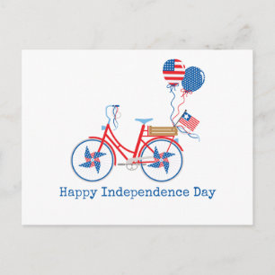 Carte Postale Rouge Blanc et Bleu Vélo Fantaisiste du 4 Juillet