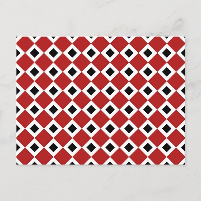 Carte Postale Rouge, Blanc, Motif Diamant Noir (Devant)