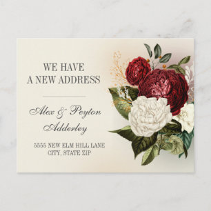Carte Postale Rouge Blanc Vintage Floral Changement d'adresse