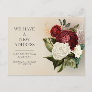 Carte Postale Rouge Blanc Vintage Floral Roses Moving Faire-part