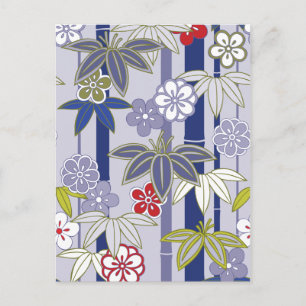 Carte Postale Rouge blanc violet floral japonais Kimono Motif