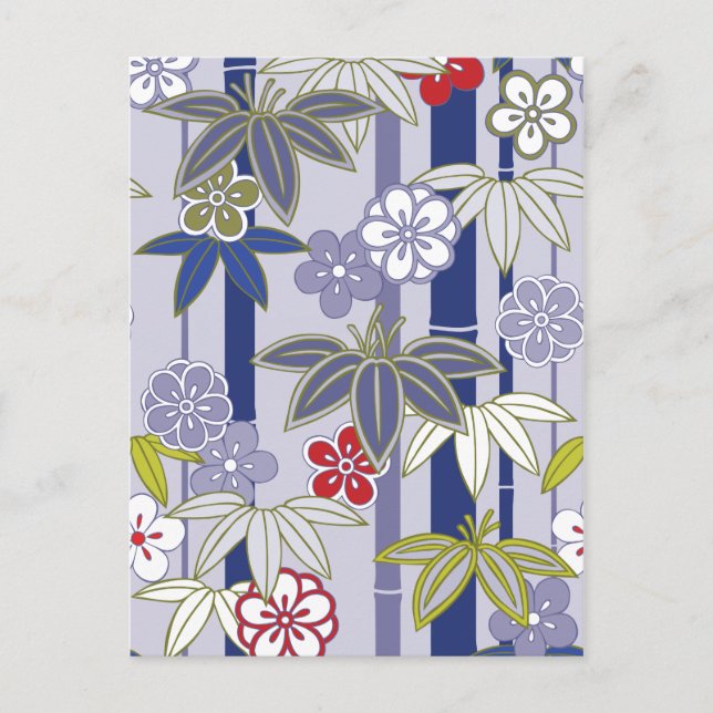 Carte Postale Rouge blanc violet floral japonais Kimono Motif (Devant)