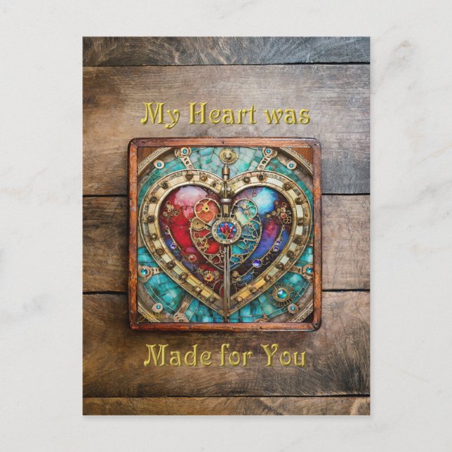 Carte Postale Rouge & Bleu Vitrail Heart Steampunk Series (Devant)