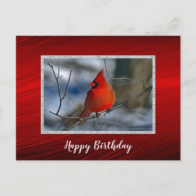 Carte Postale Rouge Cardinal Photo d'hiver d'anniversaire (Devant)