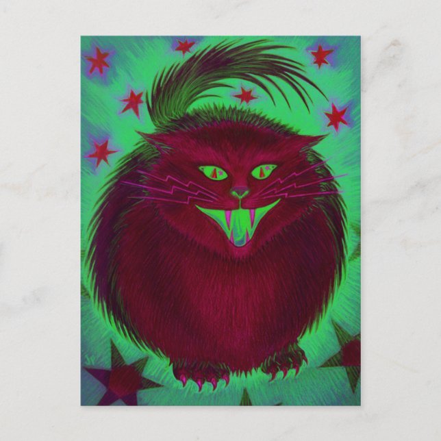 Carte postale rouge chat effrayant (Devant)