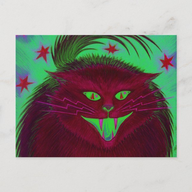 Carte postale rouge chat effrayant horizontale (Devant)