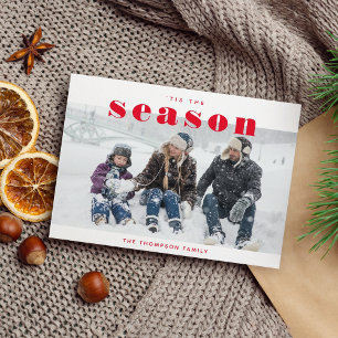 Carte Postale Rouge Classique C'est la Saison Photo Noël Vacance
