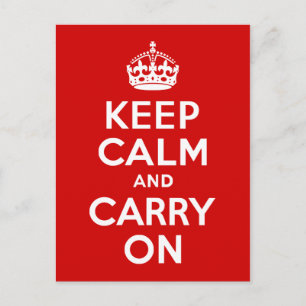 Carte Postale Rouge classique et blanc Garder le calme et contin