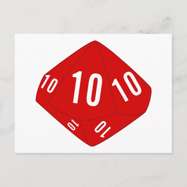 Carte postale rouge D10 Numéro de table de dés (Devant)