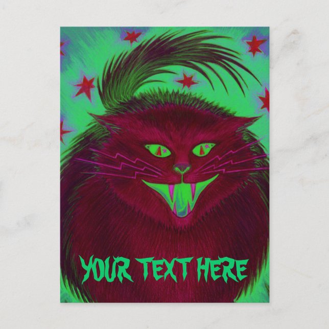 Carte postale Rouge de chat effrayant 'Your Text' (Devant)