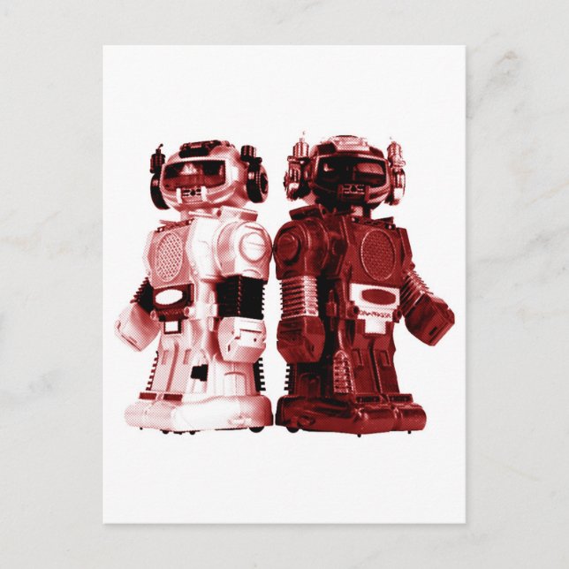 carte postale rouge de robots (Devant)