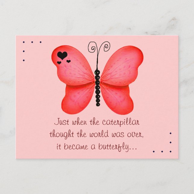 Carte postale rouge du devis de papillon (Devant)