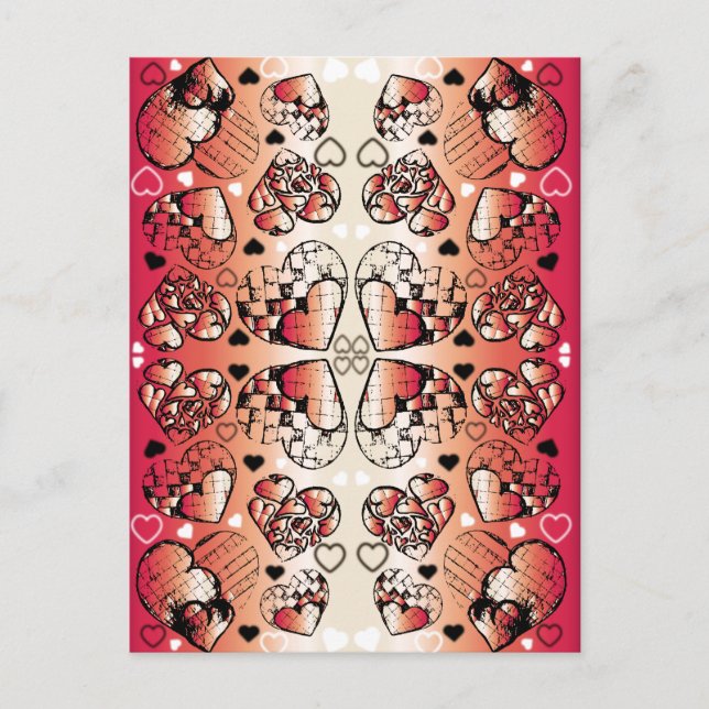 Carte Postale Rouge et blanc Whimsical Romantic Hearts motif (Devant)