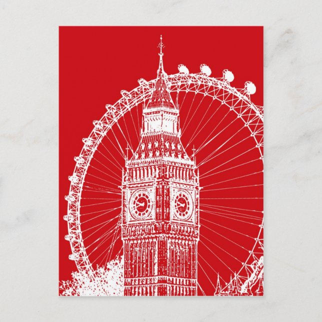 Carte postale rouge et blanche Londres (Devant)