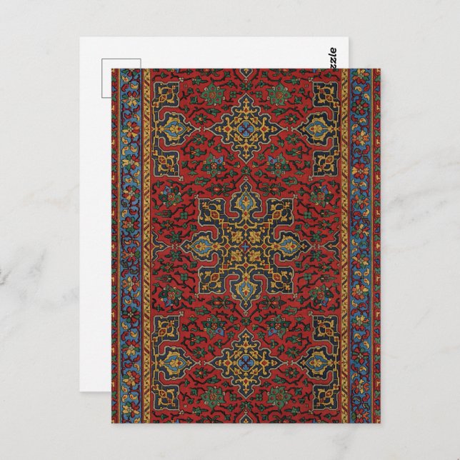 Carte Postale Rouge et bleu classique, Motif de tapis persan (Devant / Derrière)