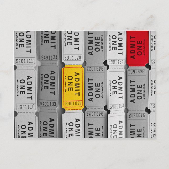 Carte Postale Rouge et jaune Admettre un ticket de cinéma (Devant)