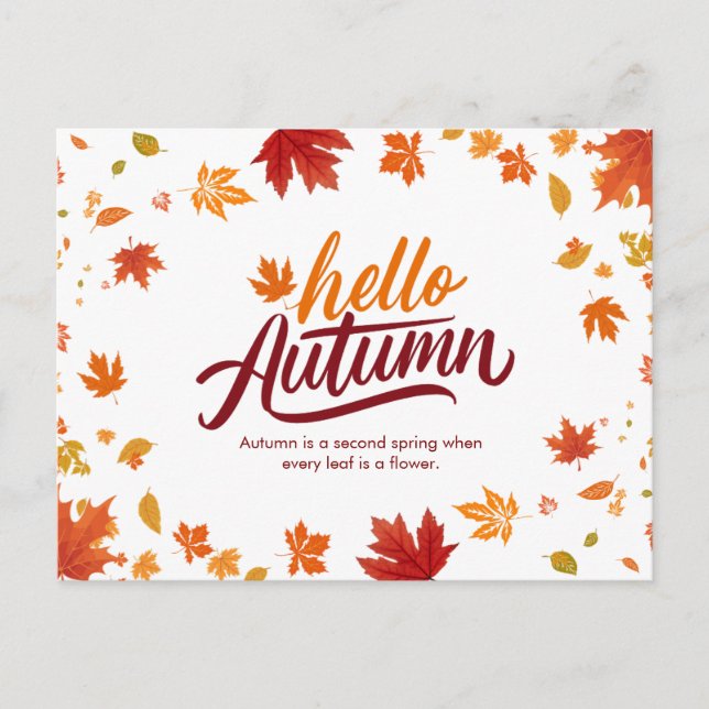 Carte Postale Rouge et orange Bonjour automne (Devant)