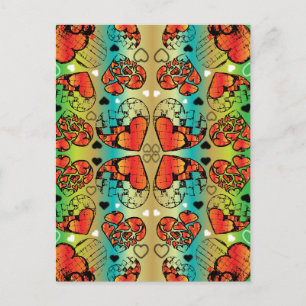 Carte Postale Rouge et vert Whimsical Romantique Coeurs motif