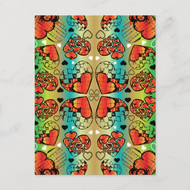 Carte Postale Rouge et vert Whimsical Romantique Coeurs motif (Devant)