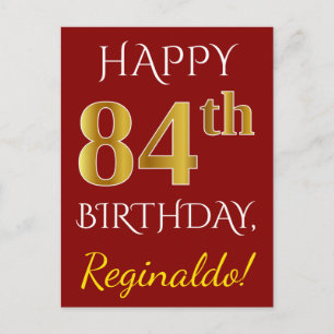 Carte Postale Rouge, Faux Gold 84e anniversaire + Nom personnali
