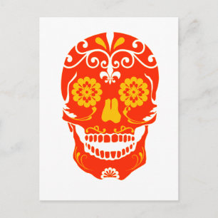 CARTE POSTALE ROUGE FIRED SKULL