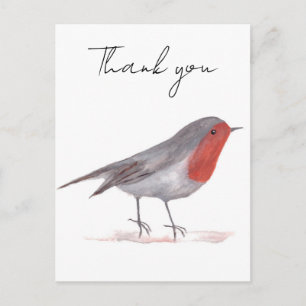 Carte Postale Rouge-gorge oiseau aquarelle bois festif Hiver 