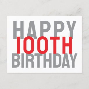 Carte Postale Rouge Gris Blanc Moderne Gras Joyeux 100e Annivers