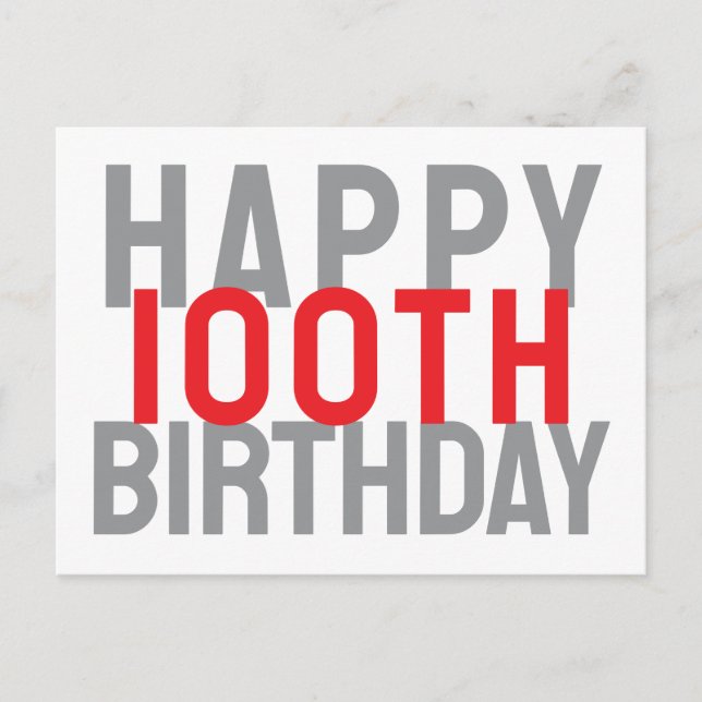 Carte Postale Rouge Gris Blanc Moderne Gras Joyeux 100e Annivers (Devant)