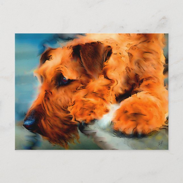 Carte Postale Rouge irlandais Terrier Chien Artsy Portrait d'ani (Devant)