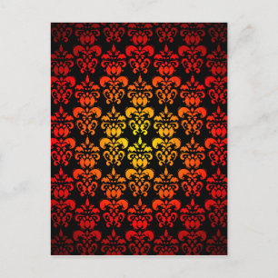 Carte Postale Rouge, jaune et noir damassé
