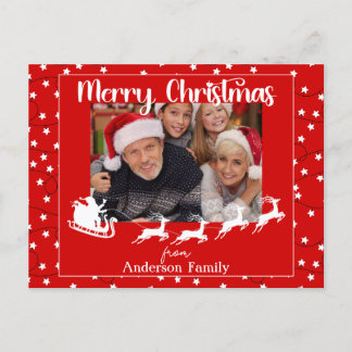 Carte Postale Rouge Joyeux Noël Lumières Famille Photo