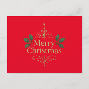 Carte postale rouge - Joyeux Noël motif or